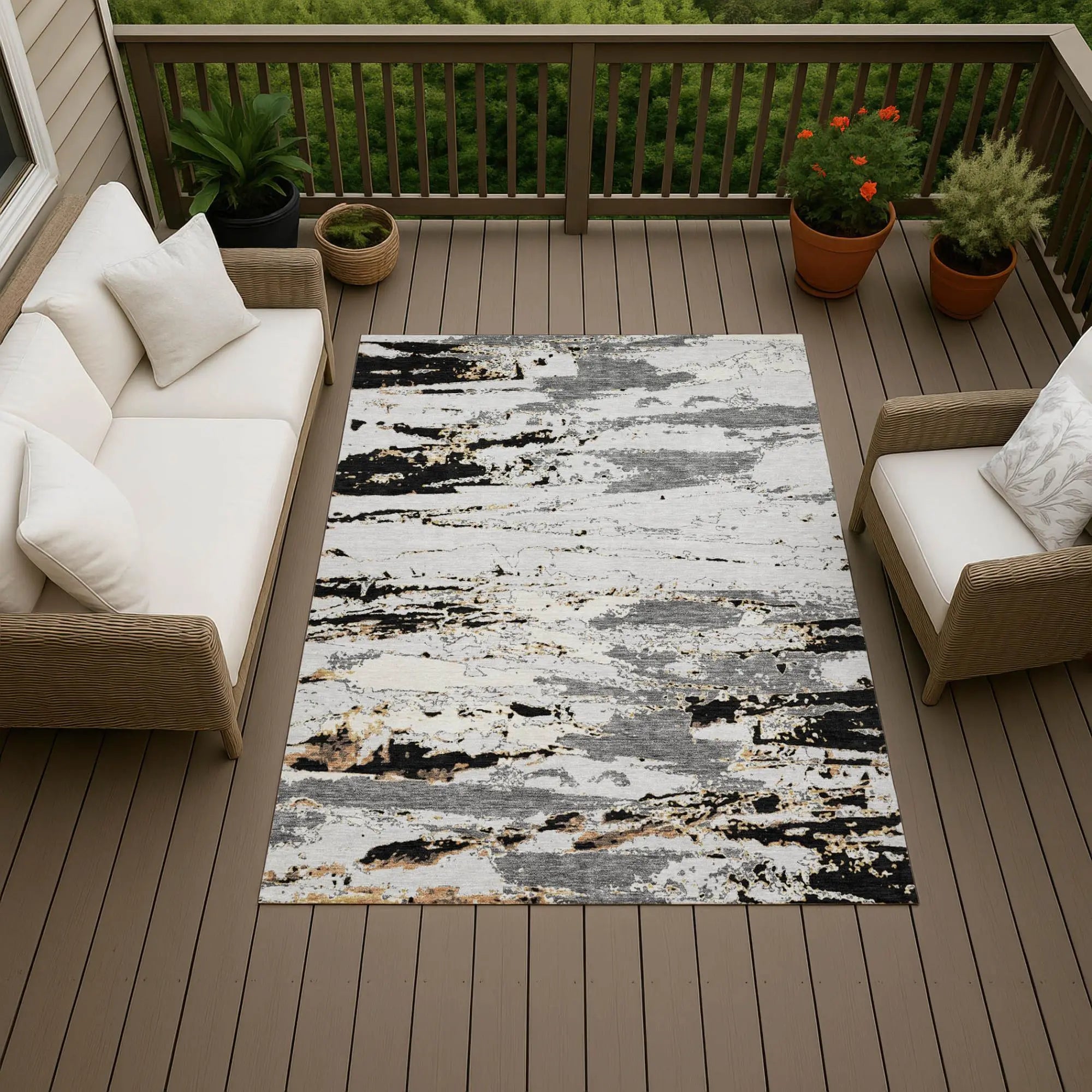 3' X 5' Black And Gray Abstract Washable Indoor Outdoor Area Rug Homeroots Outdoor