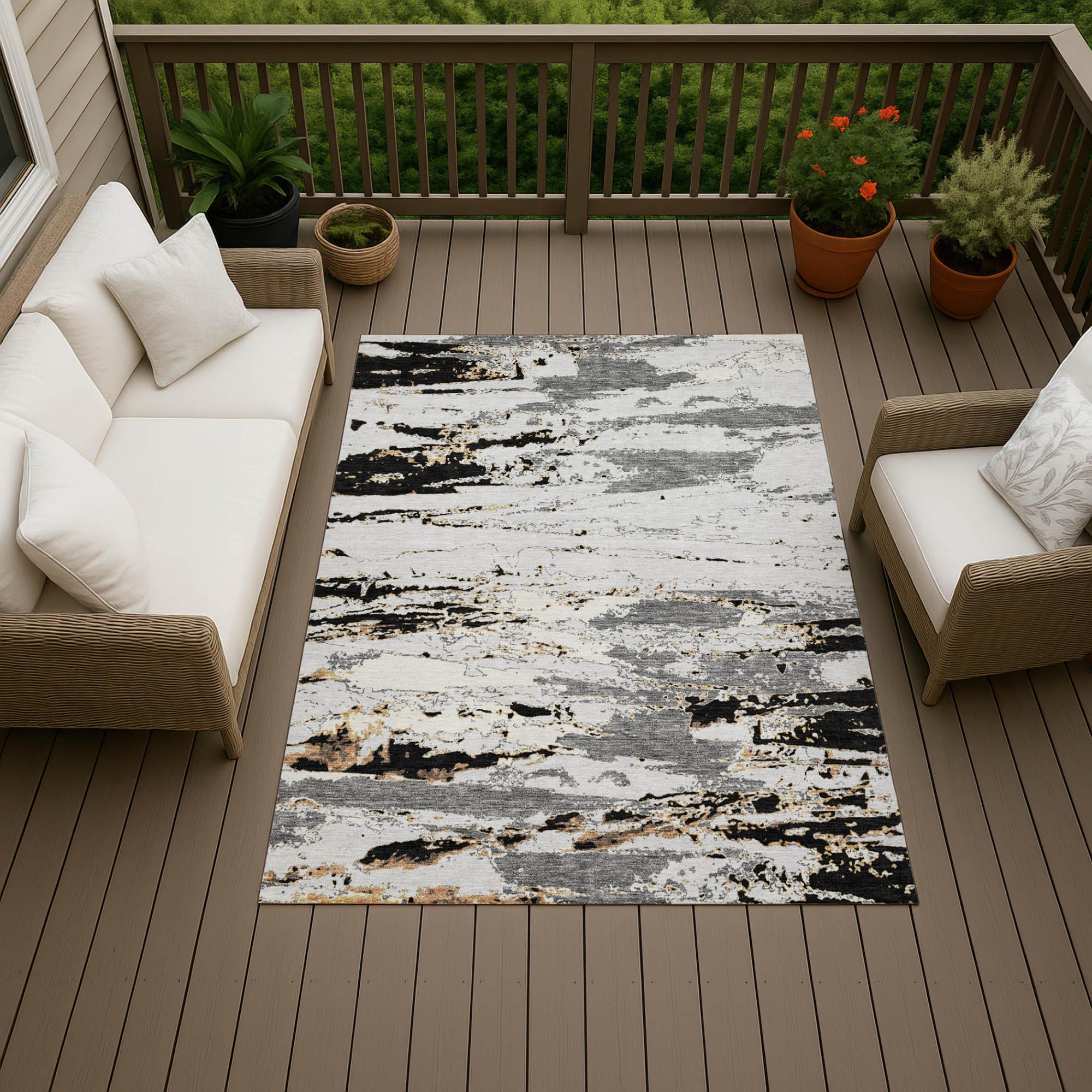 3' X 5' Black And Gray Abstract Washable Indoor Outdoor Area Rug Homeroots Outdoor
