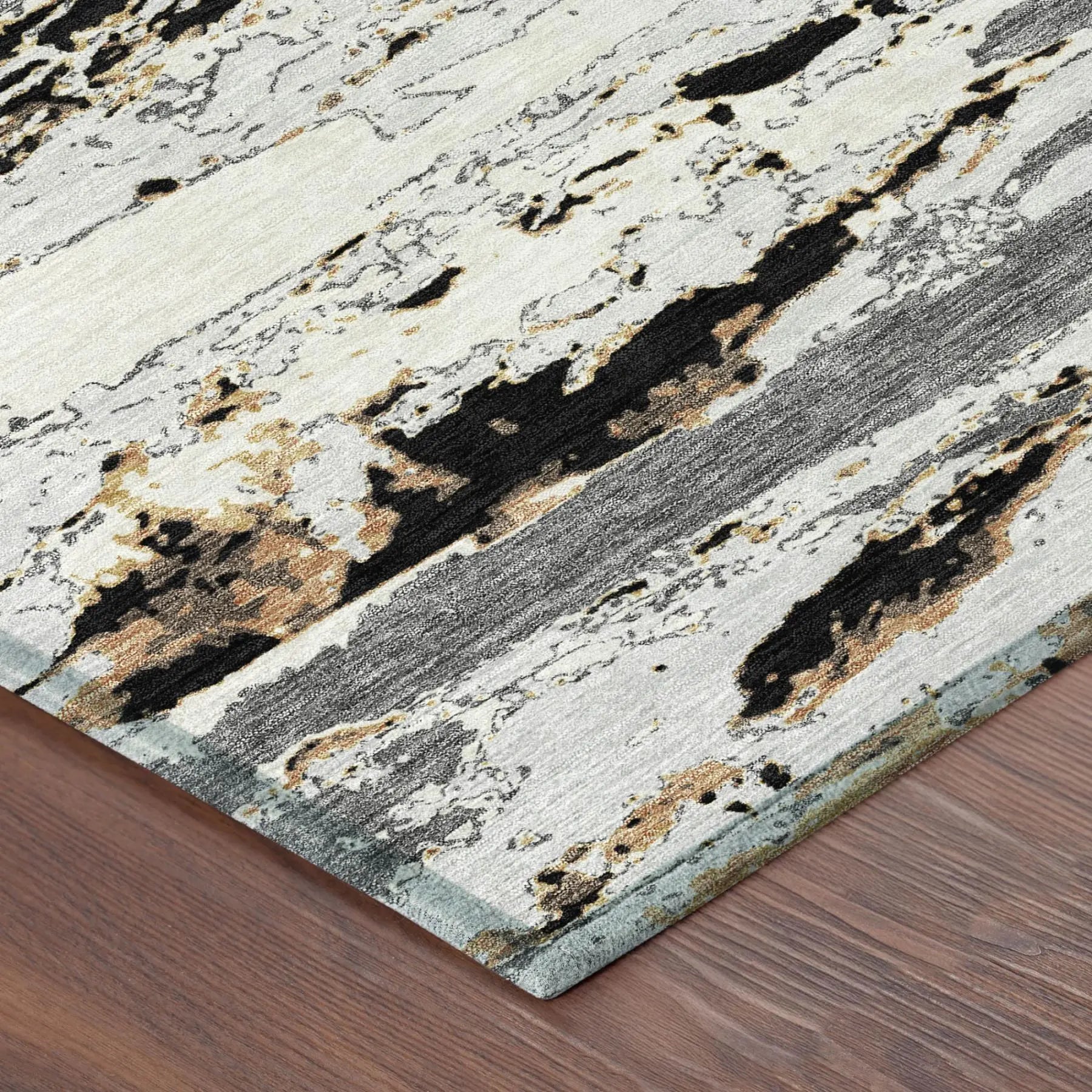 3' X 5' Black And Gray Abstract Washable Indoor Outdoor Area Rug Homeroots Outdoor