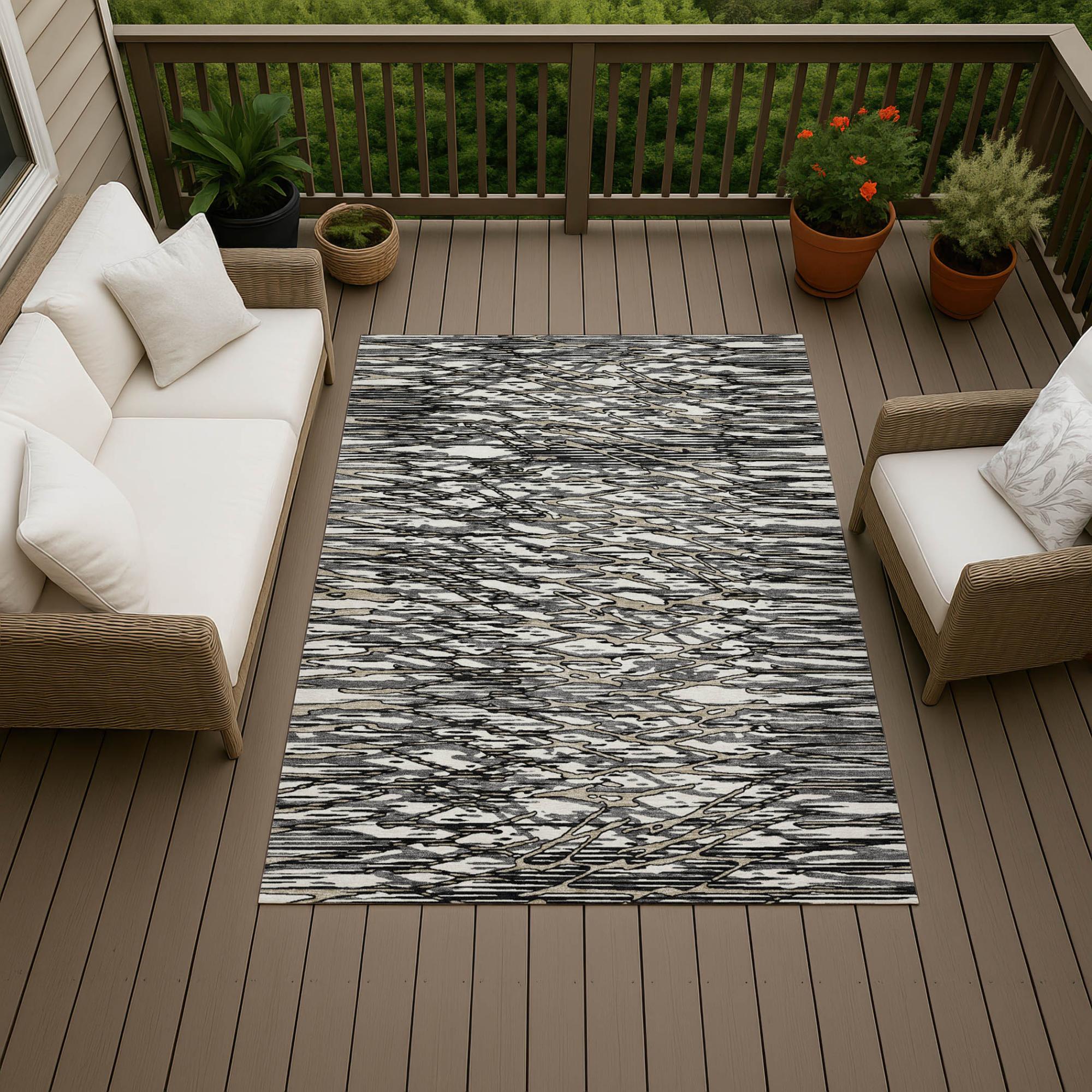 3' X 5' Black And Gray Abstract Washable Indoor Outdoor Area Rug Homeroots Outdoor
