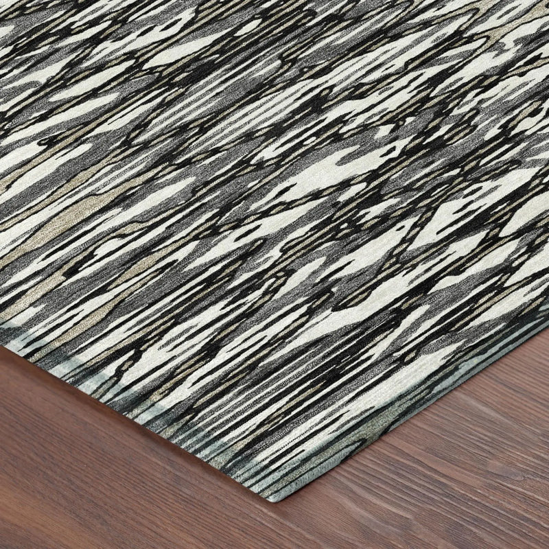 3' X 5' Black And Gray Abstract Washable Indoor Outdoor Area Rug Homeroots Outdoor