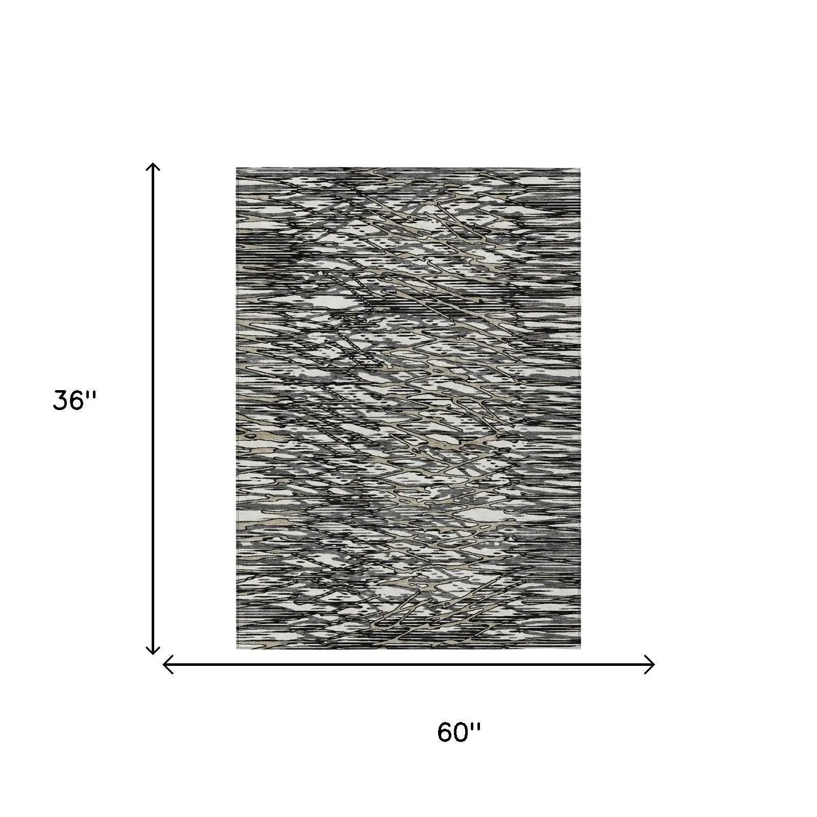 3' X 5' Black And Gray Abstract Washable Indoor Outdoor Area Rug Homeroots Outdoor