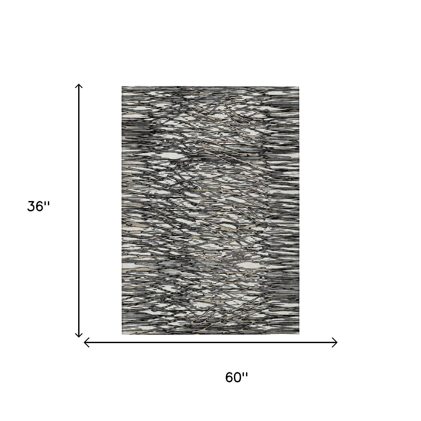 3' X 5' Black And Gray Abstract Washable Indoor Outdoor Area Rug Homeroots Outdoor