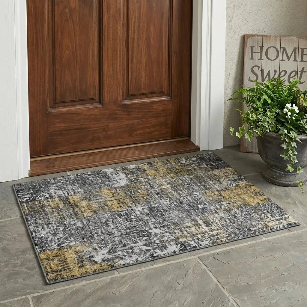 3' X 5' Black And Gray Abstract Washable Indoor Outdoor Area Rug Homeroots Outdoor