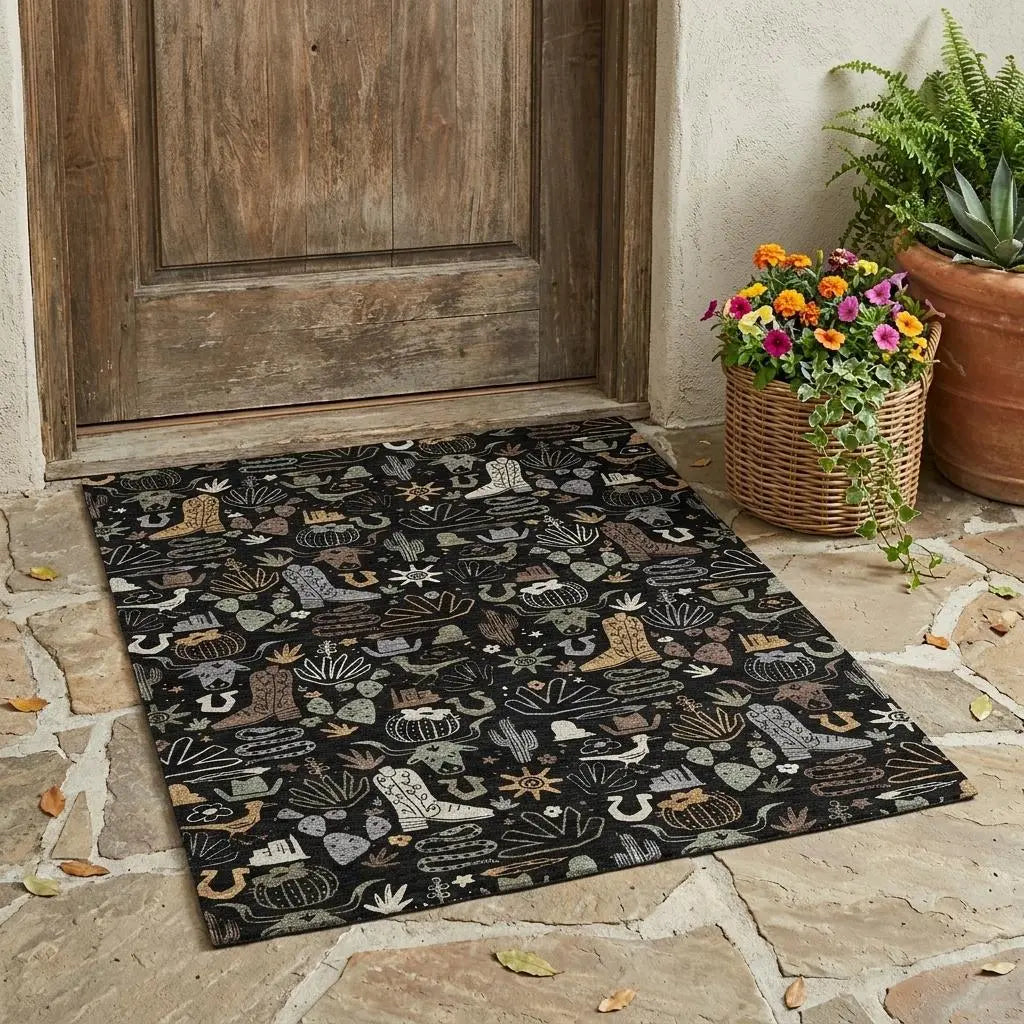 3' X 5' Black And Gray Cactus Washable Indoor Outdoor Area Rug Homeroots Outdoor