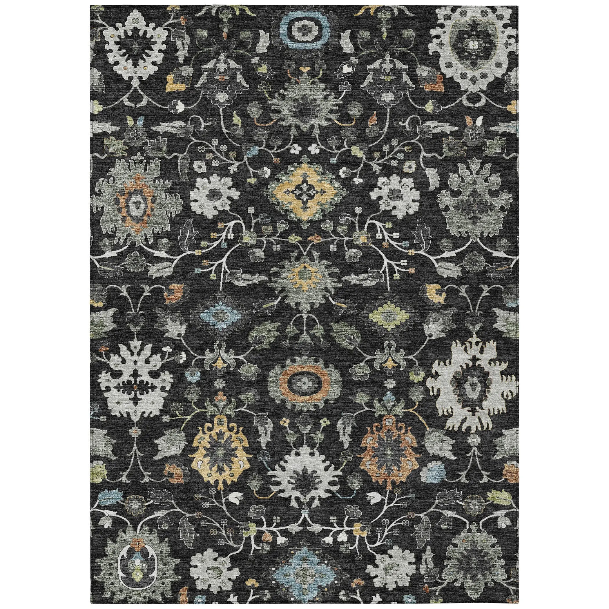 3' X 5' Black And Gray Floral Medallion Washable Indoor Outdoor Area Rug Homeroots Outdoor