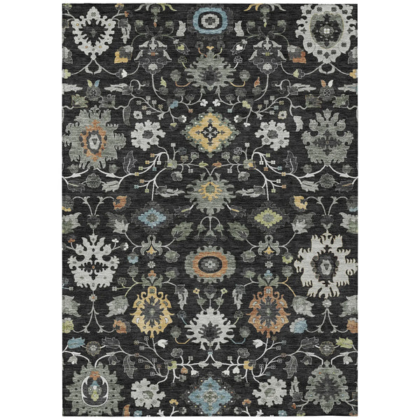 3' X 5' Black And Gray Floral Medallion Washable Indoor Outdoor Area Rug Homeroots Outdoor