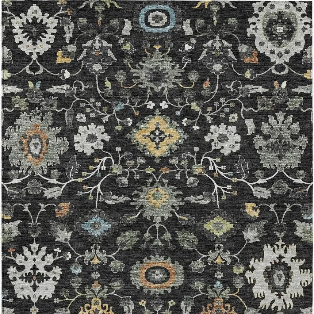 3' X 5' Black And Gray Floral Medallion Washable Indoor Outdoor Area Rug Homeroots Outdoor