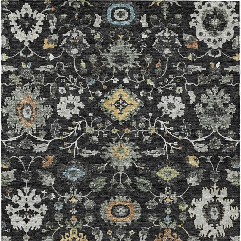 3' X 5' Black And Gray Floral Medallion Washable Indoor Outdoor Area Rug Homeroots Outdoor