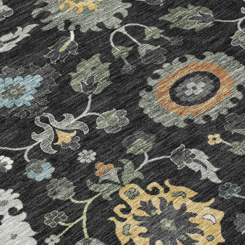 3' X 5' Black And Gray Floral Medallion Washable Indoor Outdoor Area Rug Homeroots Outdoor