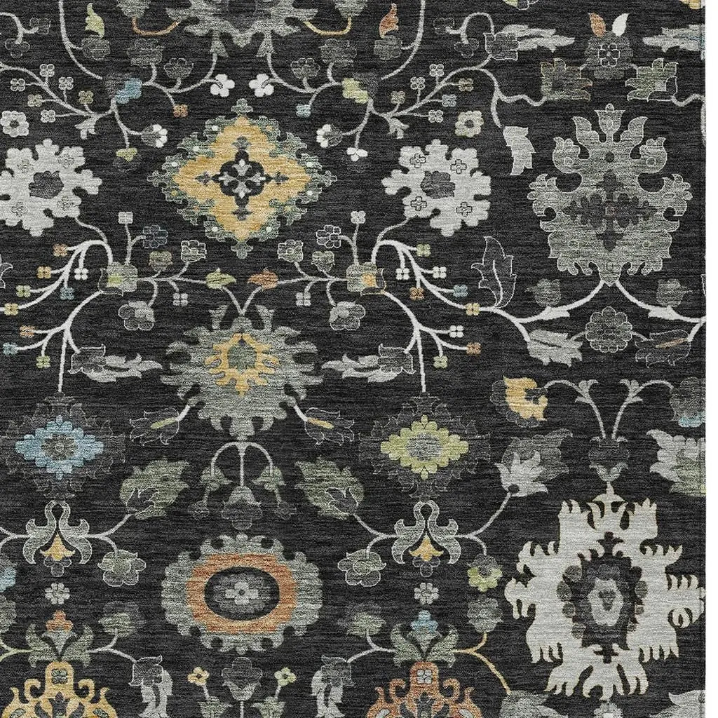 3' X 5' Black And Gray Floral Medallion Washable Indoor Outdoor Area Rug Homeroots Outdoor