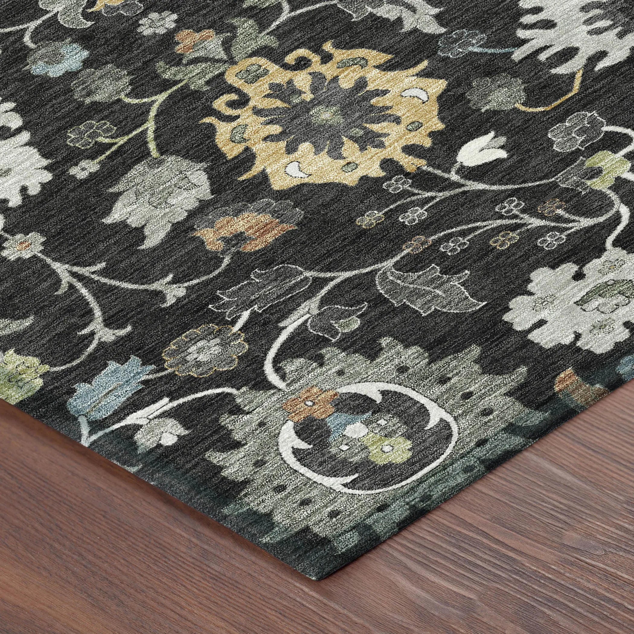 3' X 5' Black And Gray Floral Medallion Washable Indoor Outdoor Area Rug Homeroots Outdoor