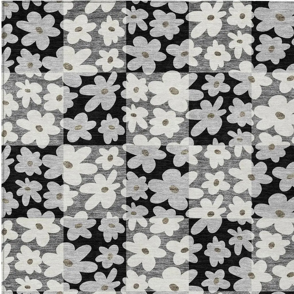 3' X 5' Black And Gray Floral Washable Indoor Outdoor Area Rug Homeroots Outdoor