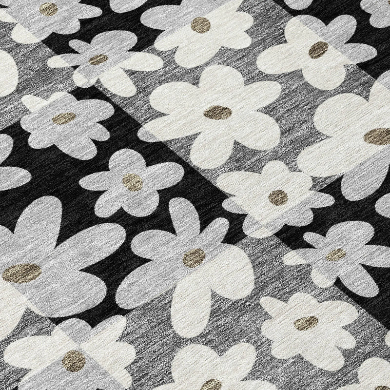 3' X 5' Black And Gray Floral Washable Indoor Outdoor Area Rug Homeroots Outdoor