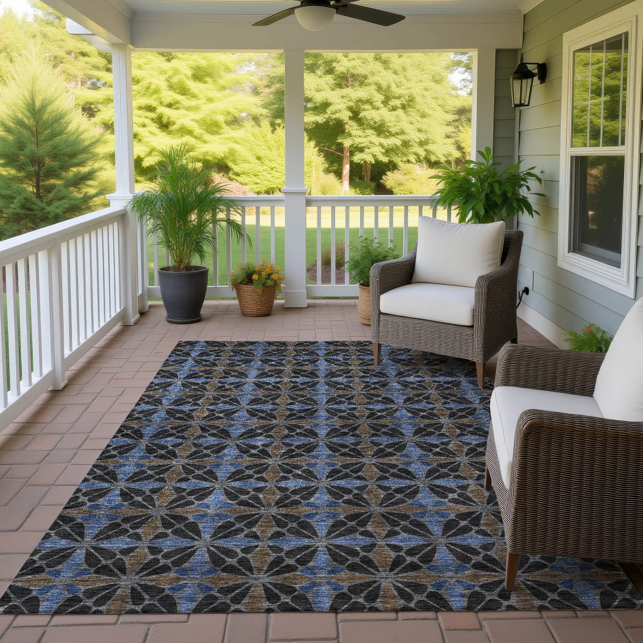 3' X 5' Black And Gray Geometric Washable Indoor Outdoor Area Rug Homeroots Outdoor