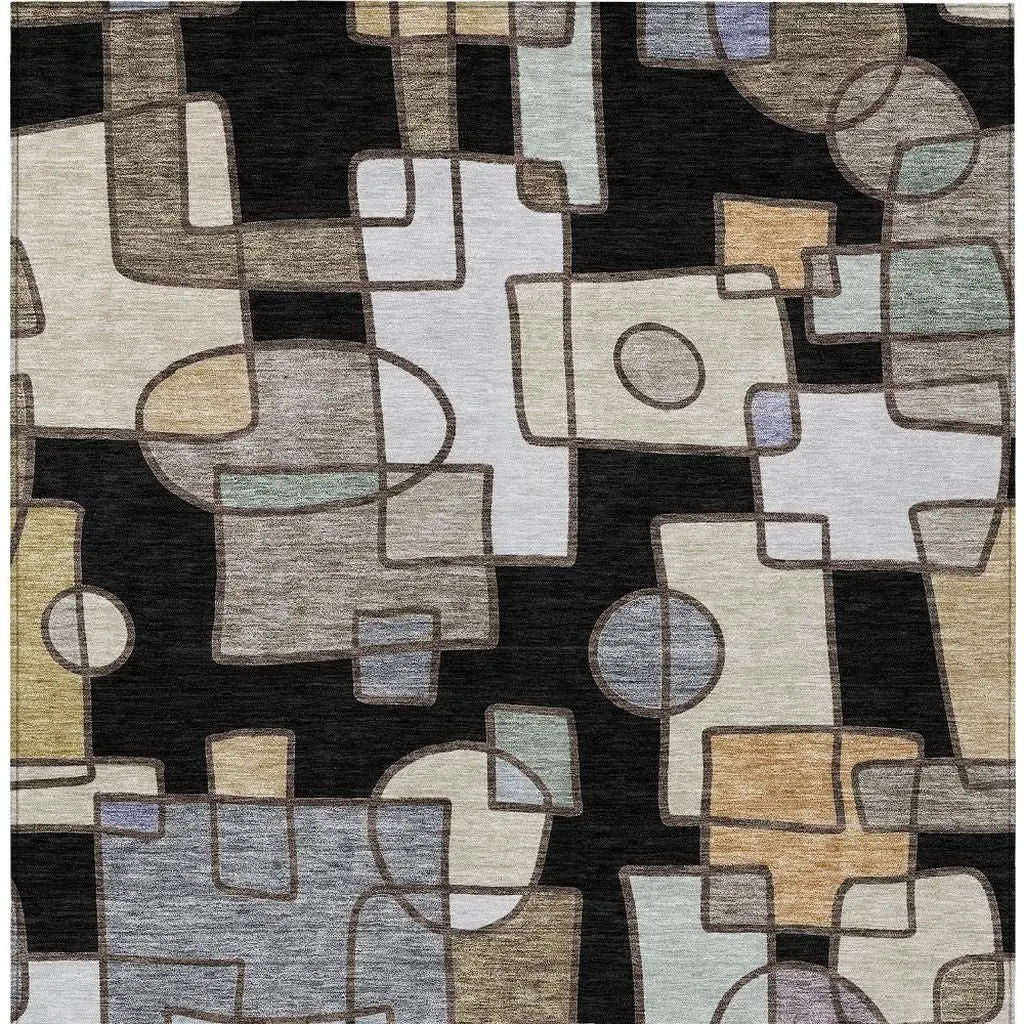 3' X 5' Black And Gray Geometric Washable Indoor Outdoor Area Rug Homeroots Outdoor
