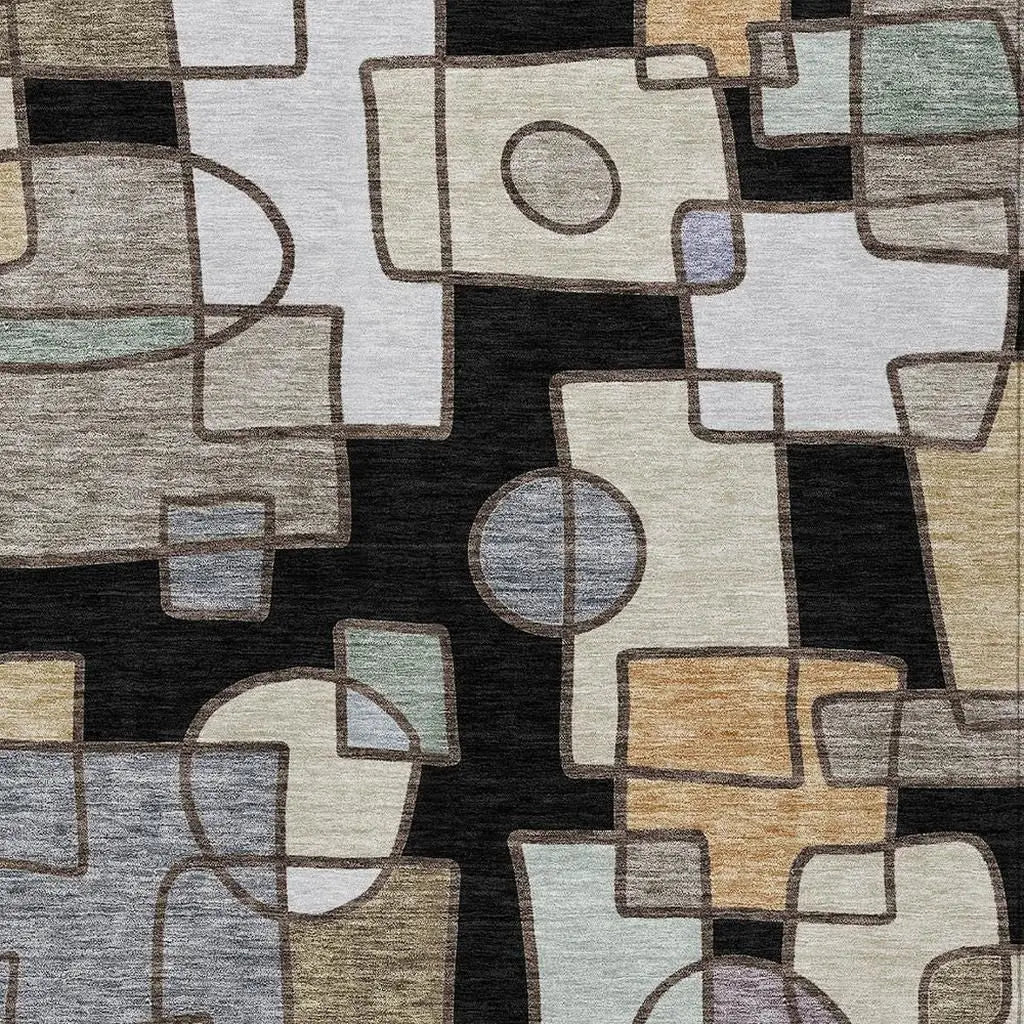 3' X 5' Black And Gray Geometric Washable Indoor Outdoor Area Rug Homeroots Outdoor