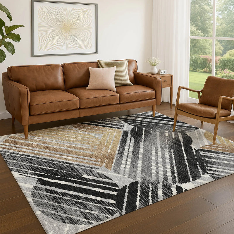 3' X 5' Black And Gray Geometric Washable Indoor Outdoor Area Rug Homeroots Outdoor
