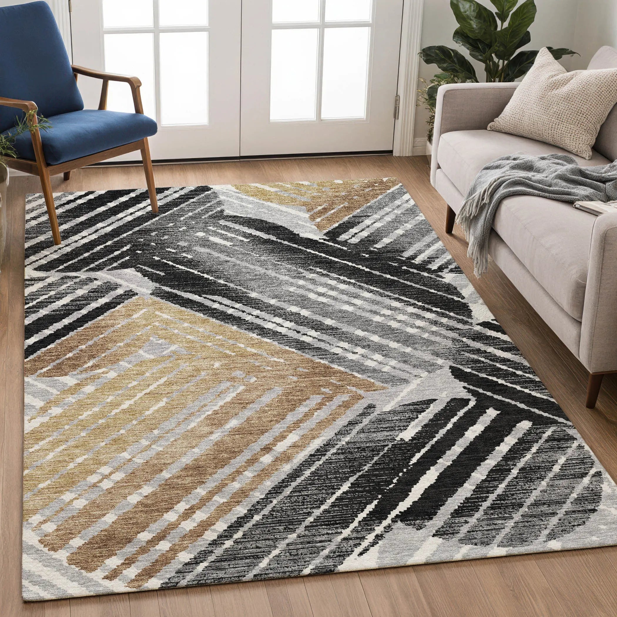 3' X 5' Black And Gray Geometric Washable Indoor Outdoor Area Rug Homeroots Outdoor