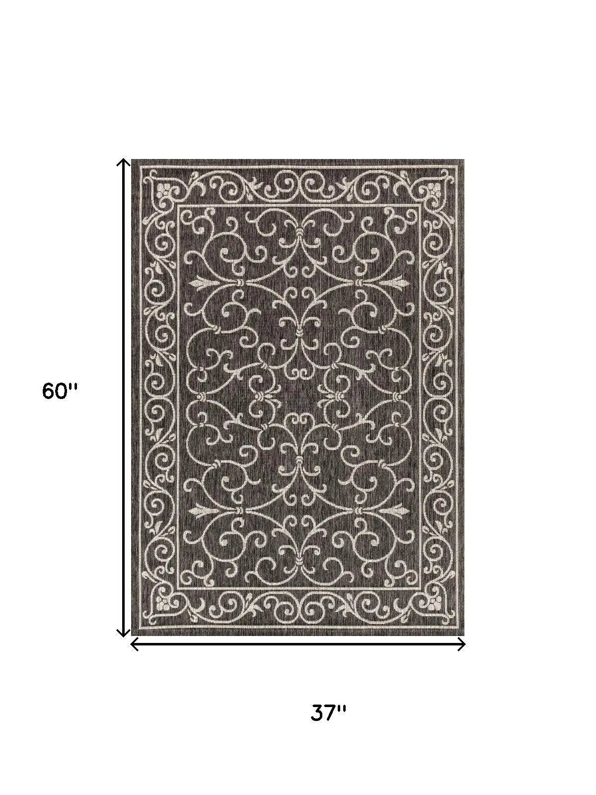 3' X 5' Black And Gray Medallion Indoor Outdoor Area Rug Homeroots Outdoor