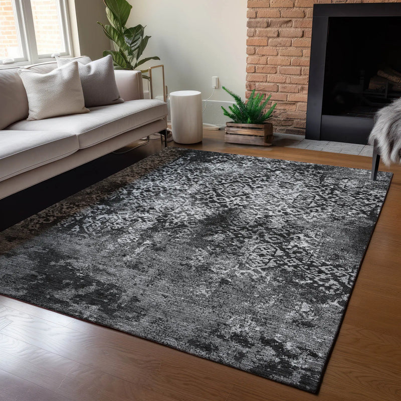 3' X 5' Black And Gray Oriental Washable Indoor Outdoor Area Rug Homeroots Outdoor