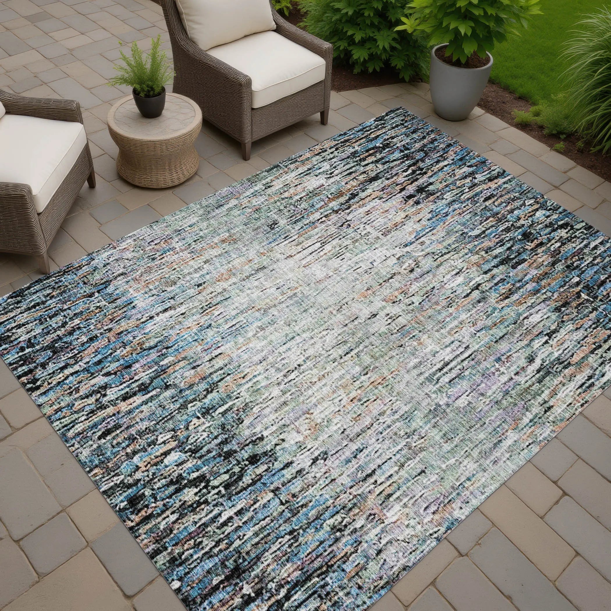 3' X 5' Black And Gray Striped Washable Indoor Outdoor Area Rug Homeroots Outdoor