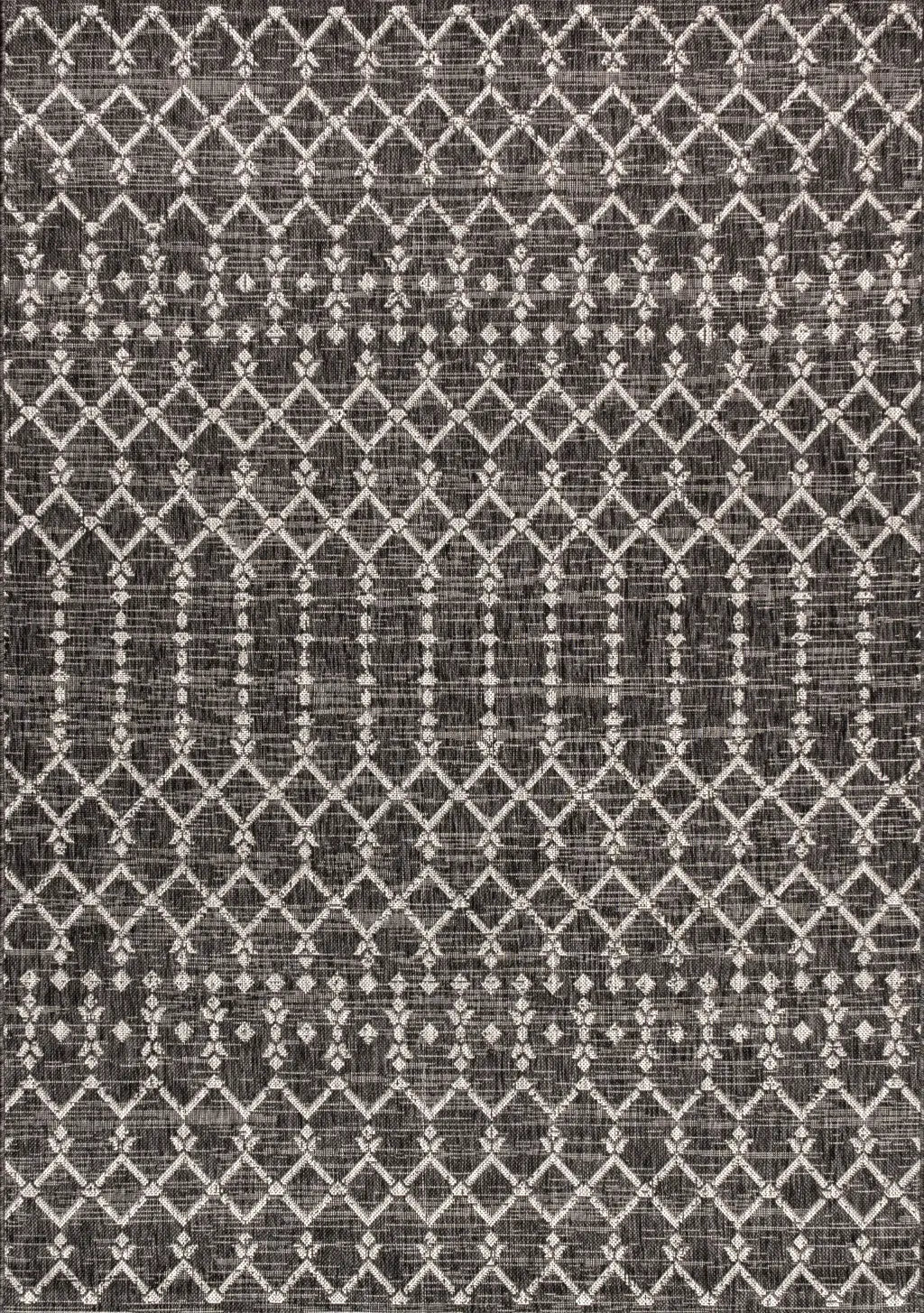 3' X 5' Black And Gray Trellis Indoor Outdoor Area Rug Homeroots Outdoor