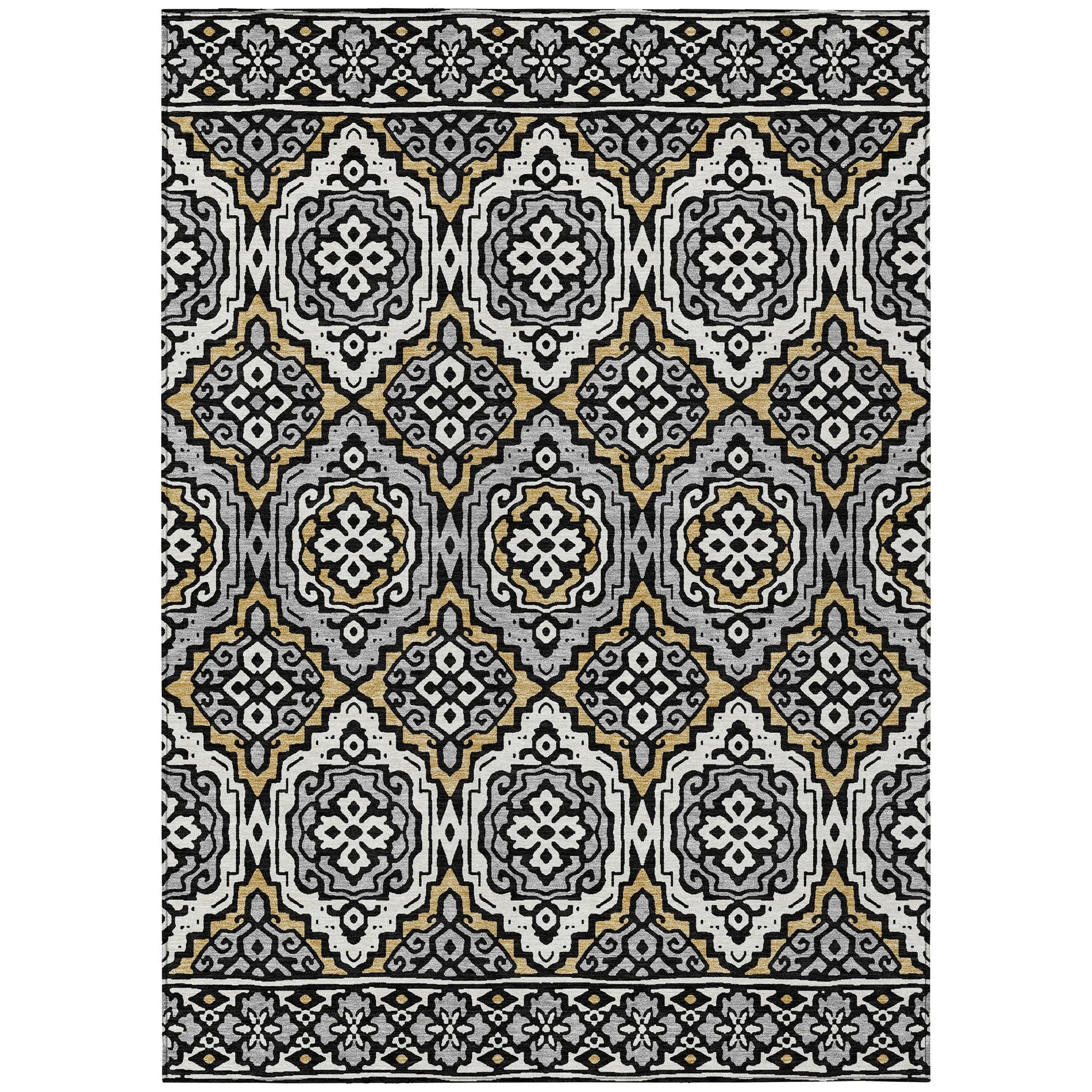 3' X 5' Black And Gray Tribal Washable Indoor Outdoor Area Rug Homeroots Outdoor