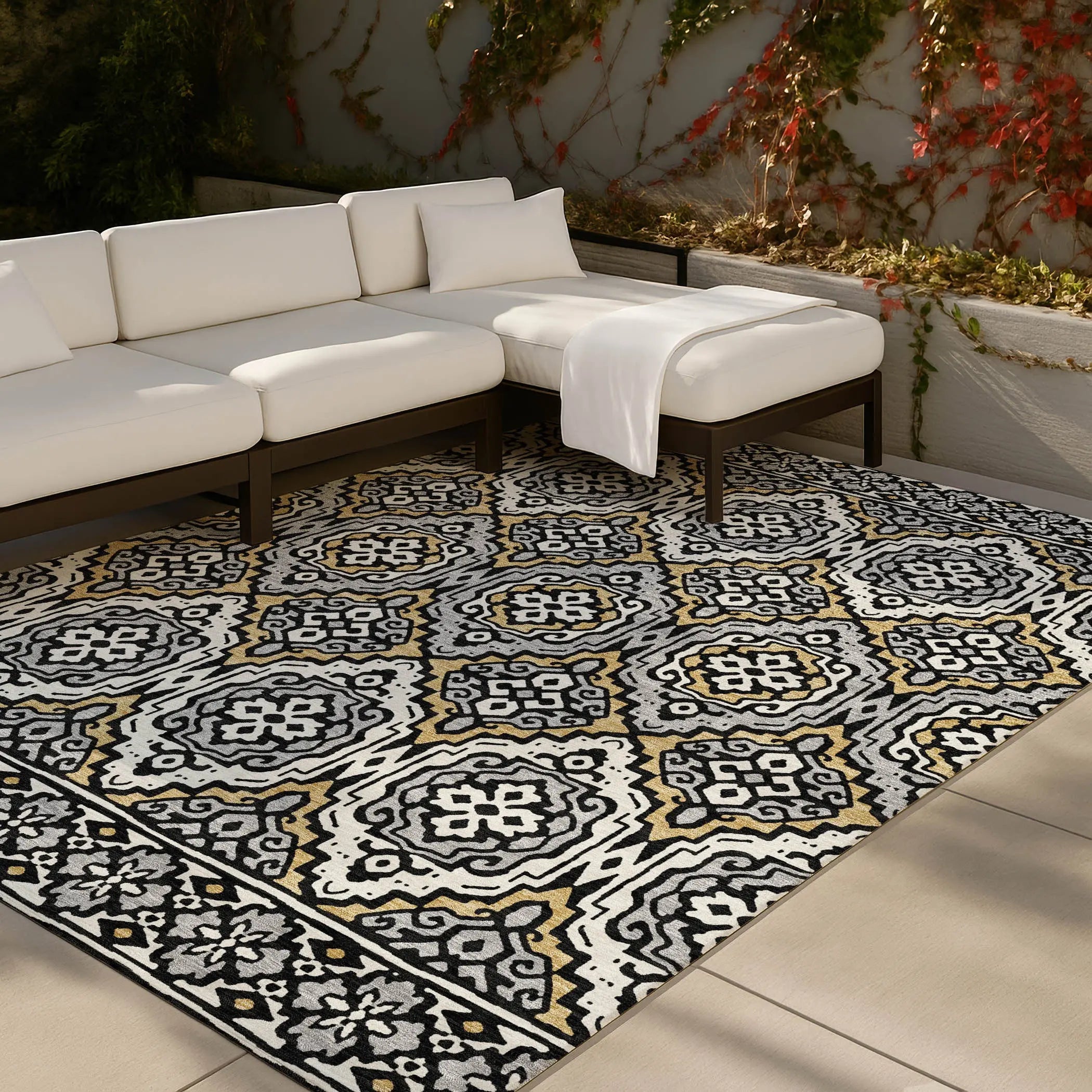3' X 5' Black And Gray Tribal Washable Indoor Outdoor Area Rug Homeroots Outdoor