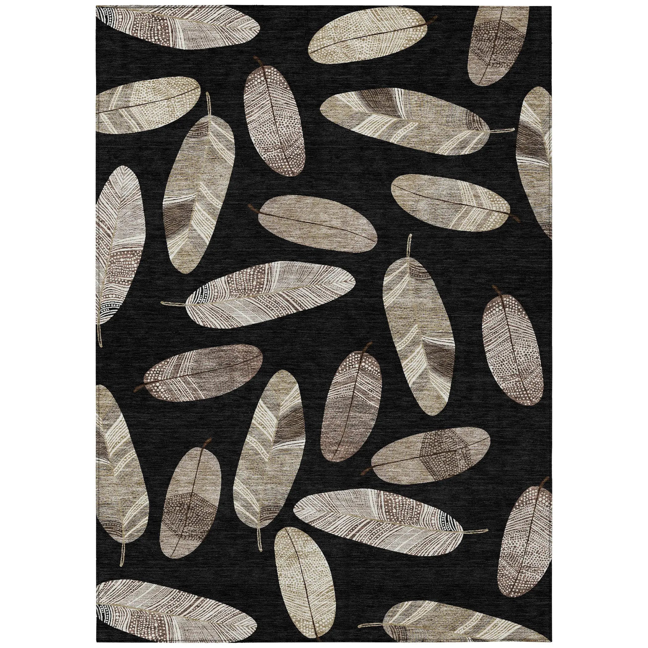 3' X 5' Black And Green Botanical Leaves Washable Indoor Outdoor Area Rug Homeroots Outdoor
