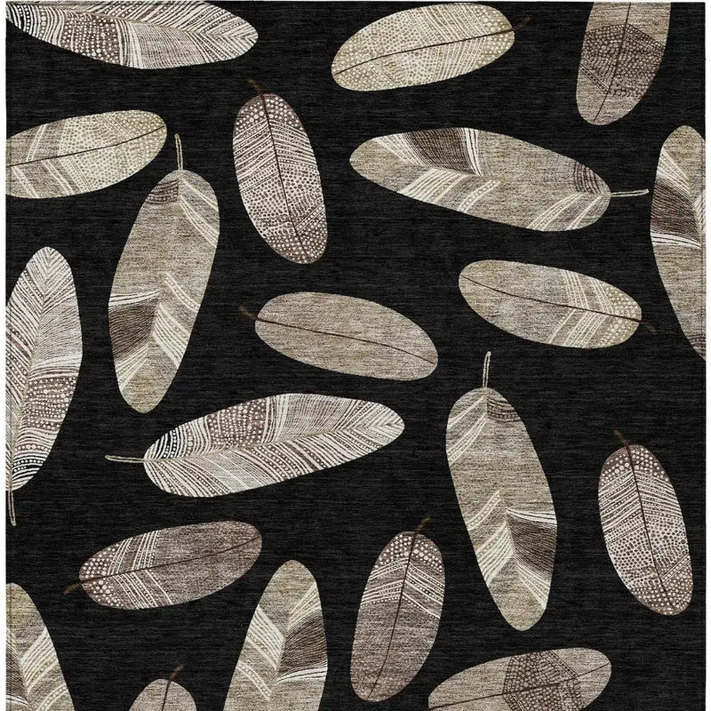 3' X 5' Black And Green Botanical Leaves Washable Indoor Outdoor Area Rug Homeroots Outdoor