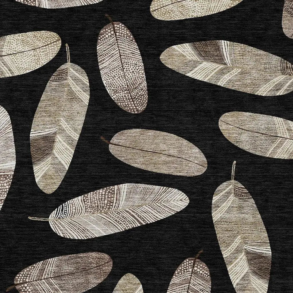 3' X 5' Black And Green Botanical Leaves Washable Indoor Outdoor Area Rug Homeroots Outdoor