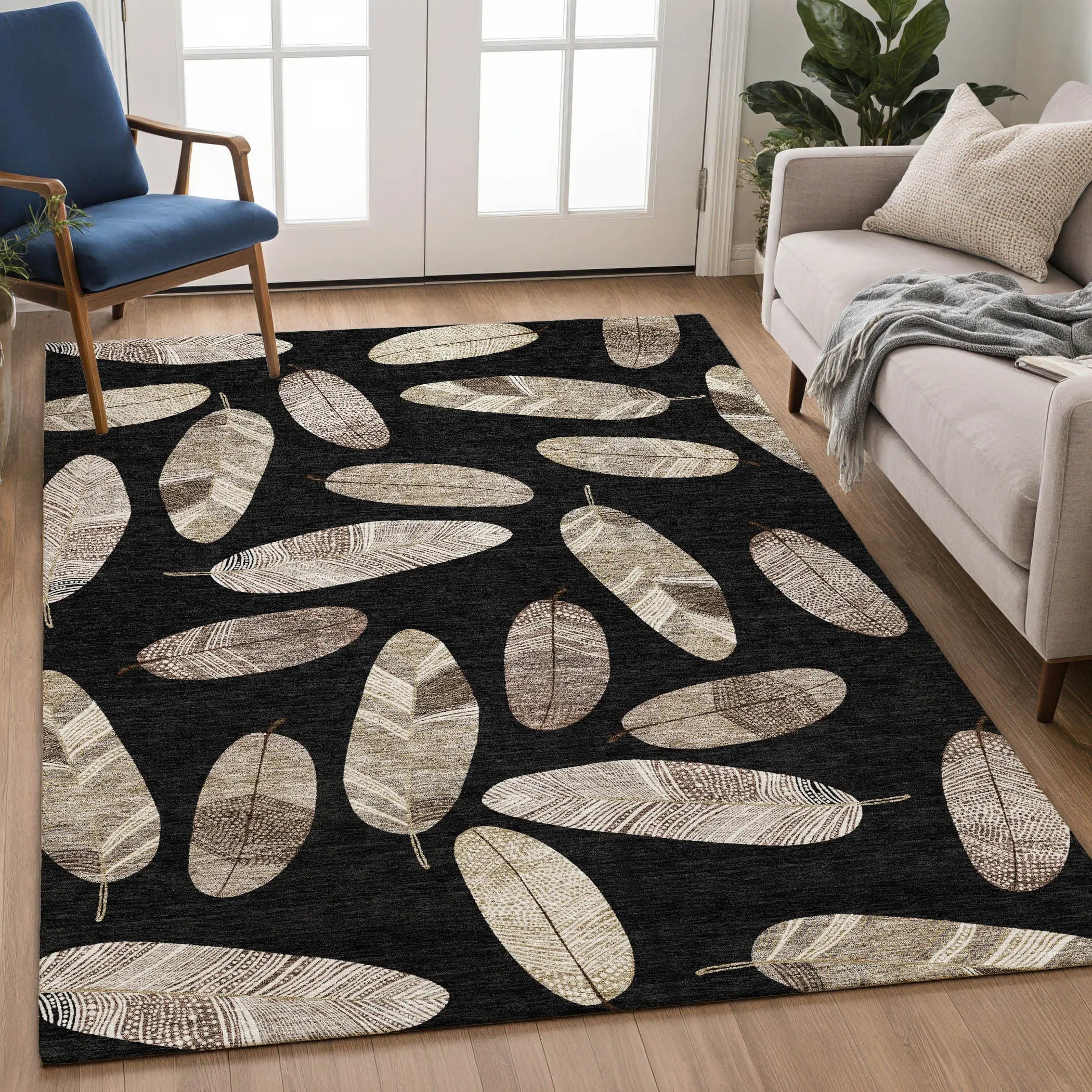 3' X 5' Black And Green Botanical Leaves Washable Indoor Outdoor Area Rug Homeroots Outdoor