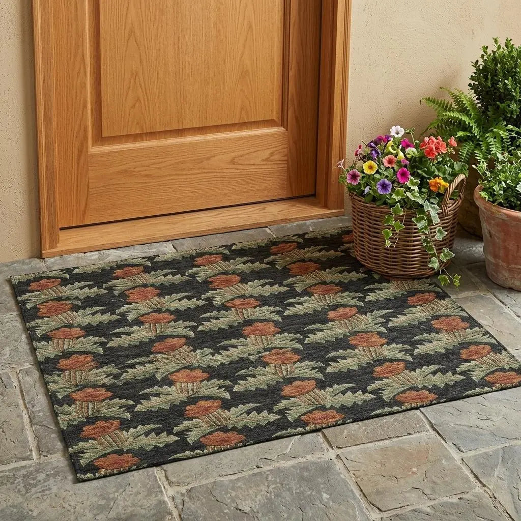 3' X 5' Black And Green Floral Washable Indoor Outdoor Area Rug Homeroots Outdoor