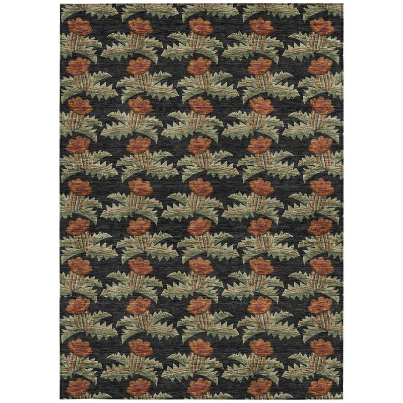 3' X 5' Black And Green Floral Washable Indoor Outdoor Area Rug Homeroots Outdoor