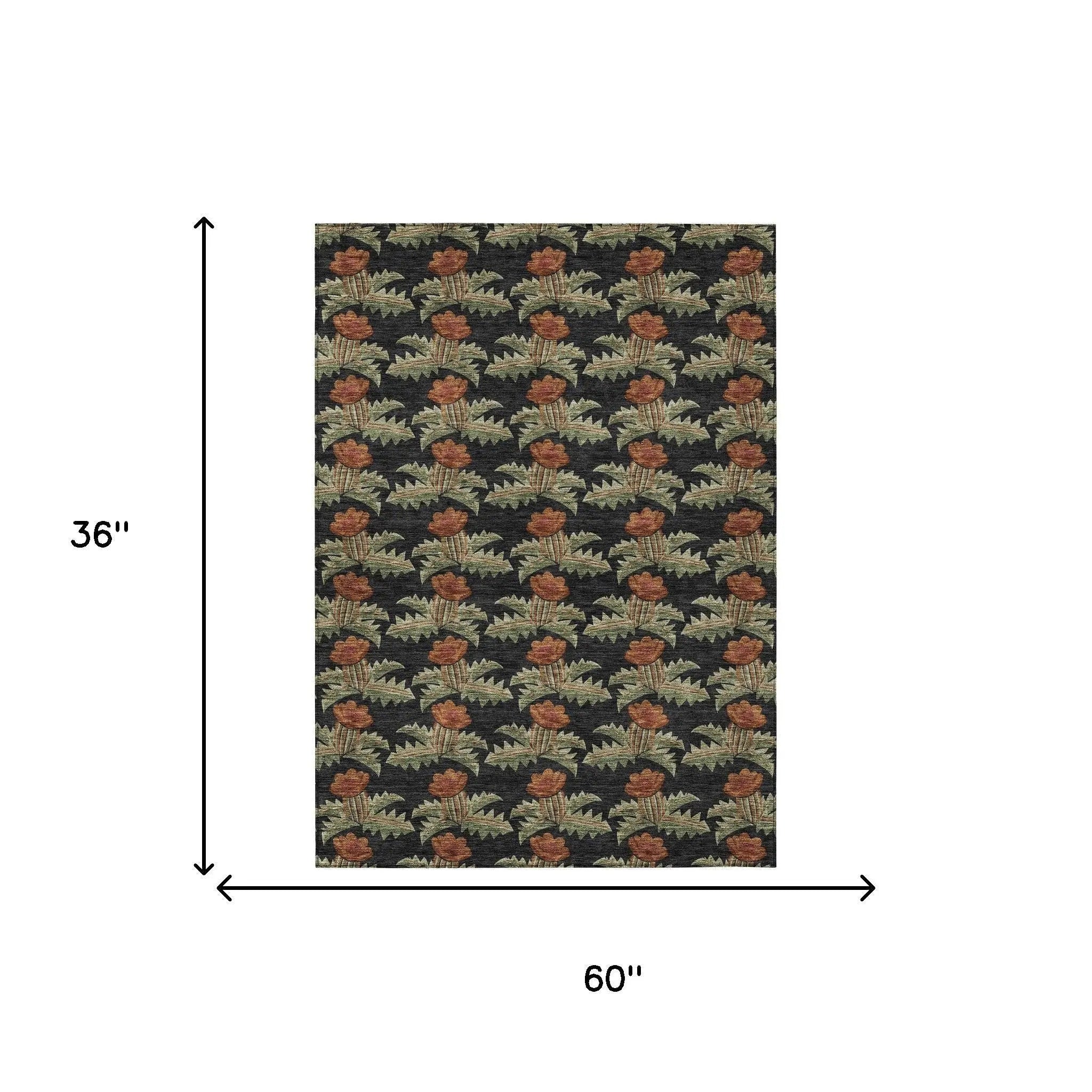 3' X 5' Black And Green Floral Washable Indoor Outdoor Area Rug Homeroots Outdoor