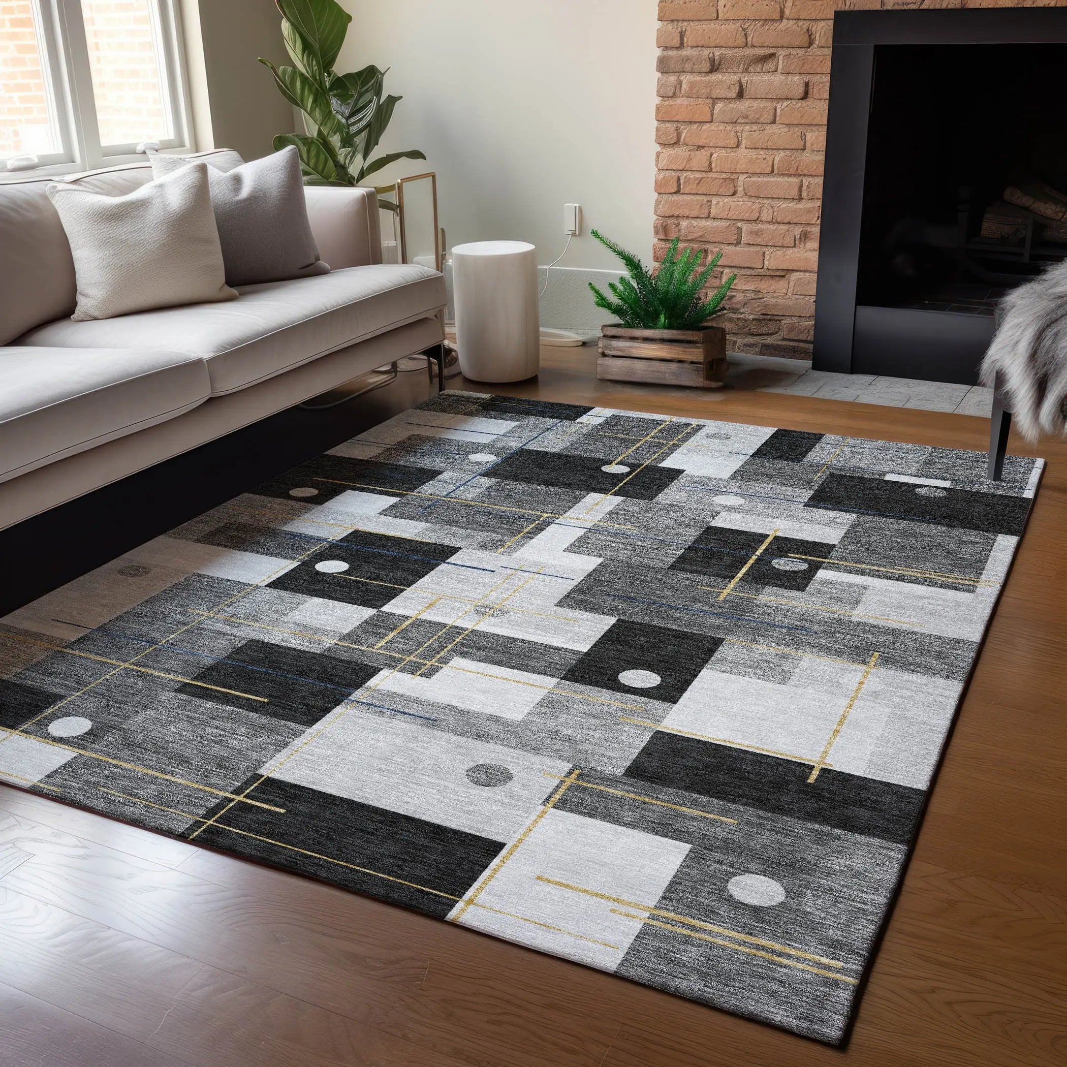 3' X 5' Black And Green Geometric Washable Indoor Outdoor Area Rug Homeroots Outdoor