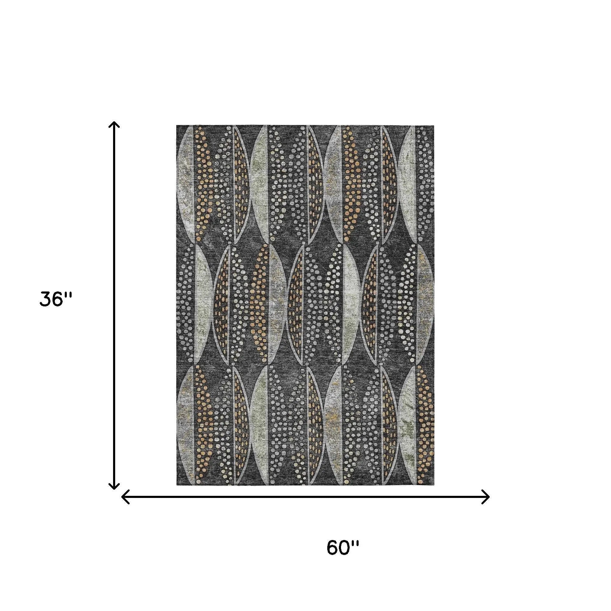 3' X 5' Black And Green Geometric Washable Indoor Outdoor Area Rug Homeroots Outdoor