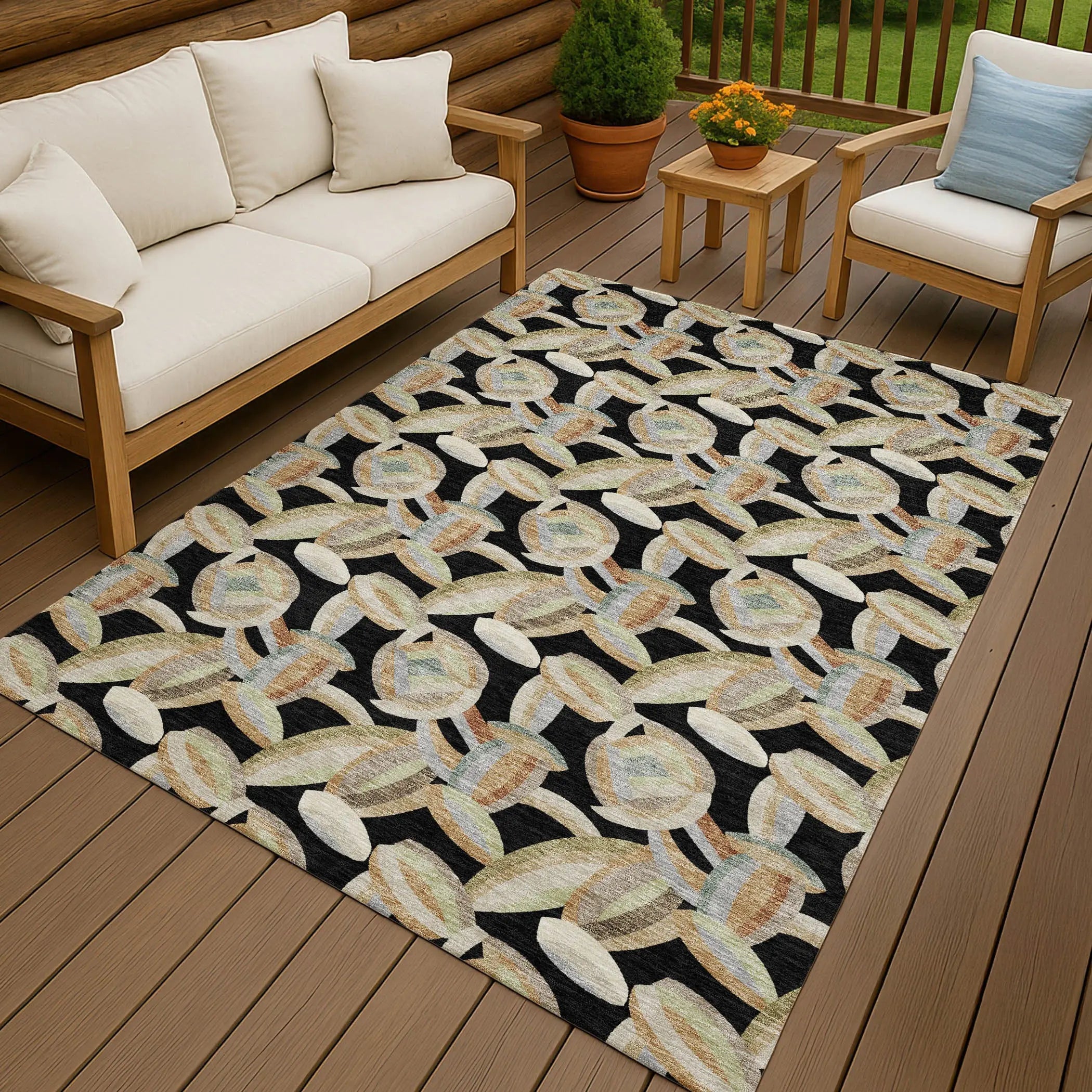 3' X 5' Black And Ivory Abstract Washable Indoor Outdoor Area Rug Homeroots Outdoor