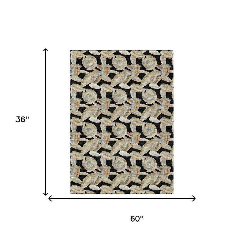 3' X 5' Black And Ivory Abstract Washable Indoor Outdoor Area Rug Homeroots Outdoor