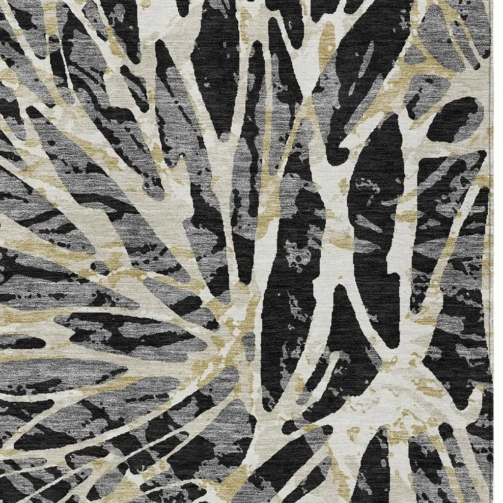 3' X 5' Black And Ivory Abstract Washable Indoor Outdoor Area Rug Homeroots Outdoor