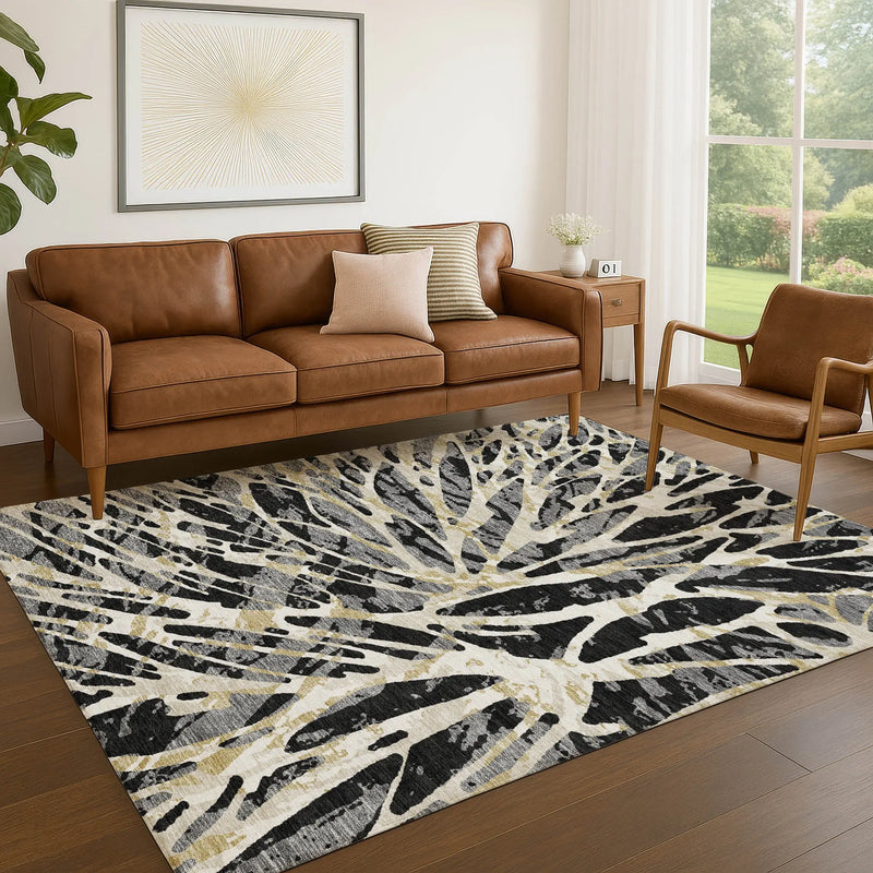 3' X 5' Black And Ivory Abstract Washable Indoor Outdoor Area Rug Homeroots Outdoor