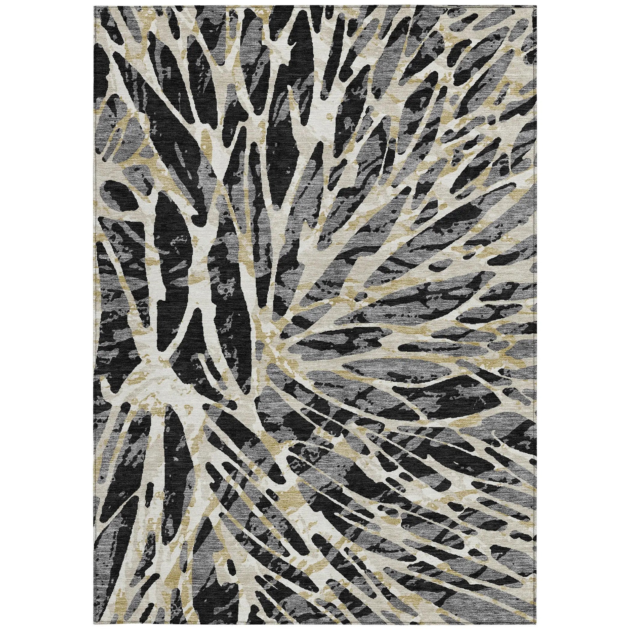 3' X 5' Black And Ivory Abstract Washable Indoor Outdoor Area Rug Homeroots Outdoor
