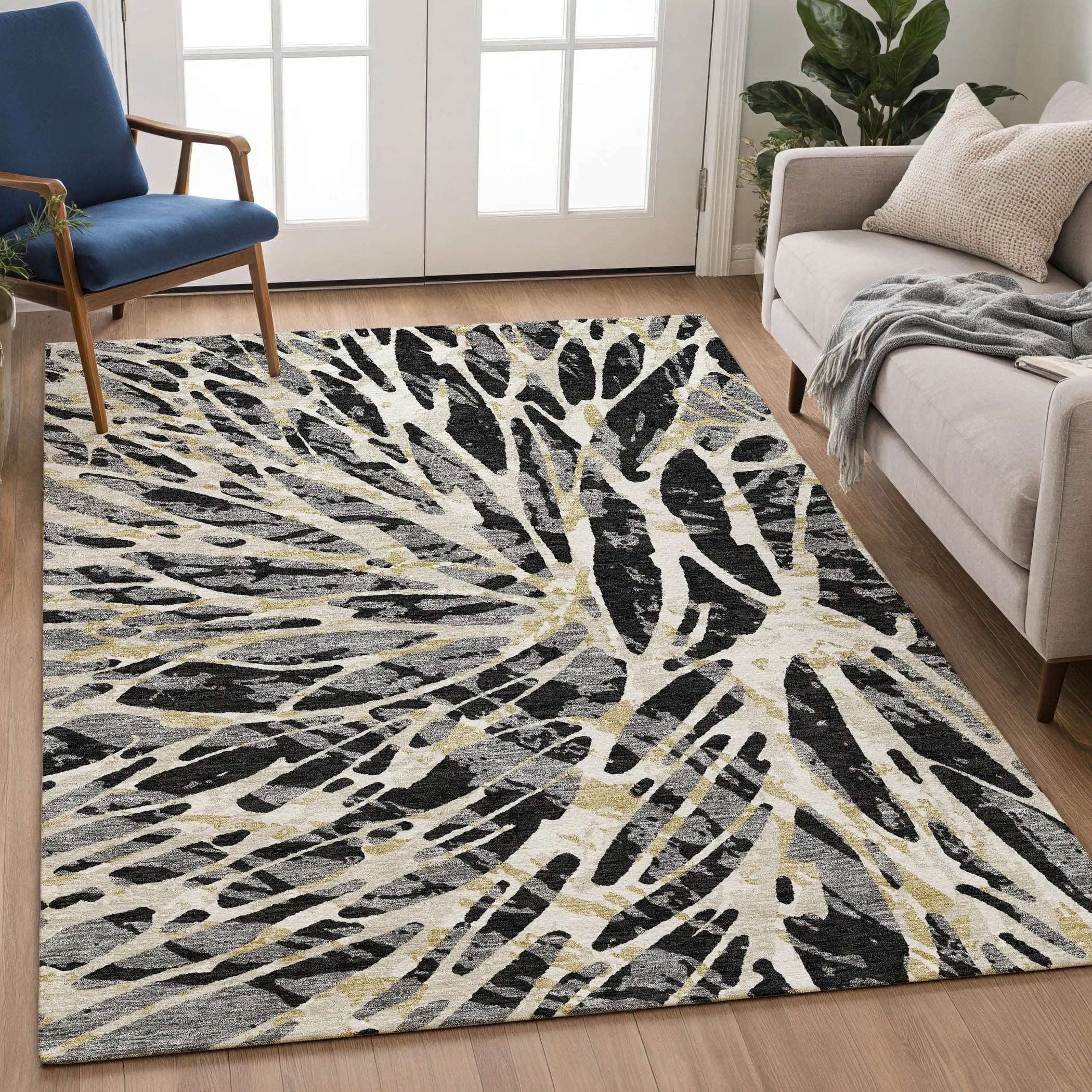 3' X 5' Black And Ivory Abstract Washable Indoor Outdoor Area Rug Homeroots Outdoor