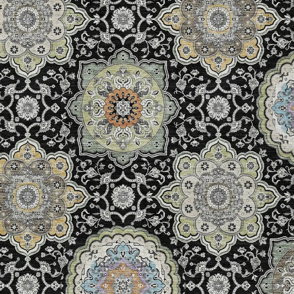 3' X 5' Black And Ivory Floral Medallion Washable Indoor Outdoor Area Rug Homeroots Outdoor