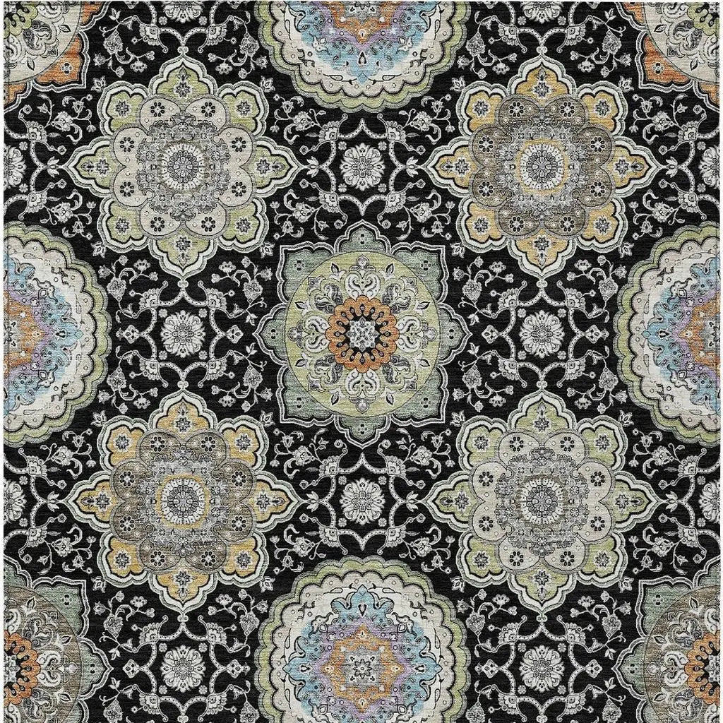 3' X 5' Black And Ivory Floral Medallion Washable Indoor Outdoor Area Rug Homeroots Outdoor