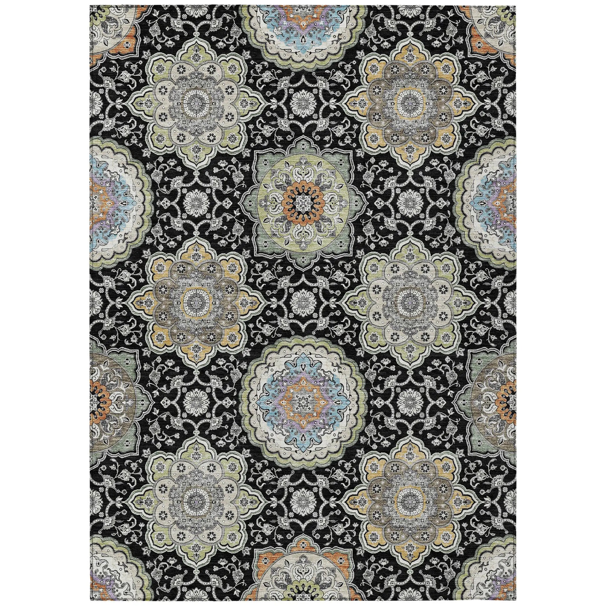 3' X 5' Black And Ivory Floral Medallion Washable Indoor Outdoor Area Rug Homeroots Outdoor