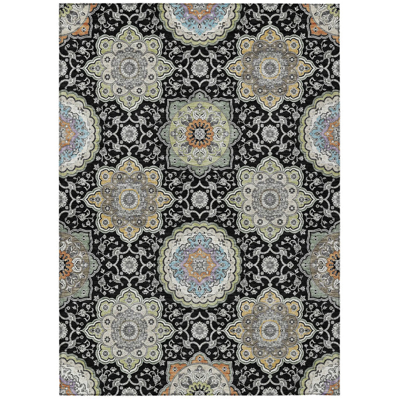 3' X 5' Black And Ivory Floral Medallion Washable Indoor Outdoor Area Rug Homeroots Outdoor
