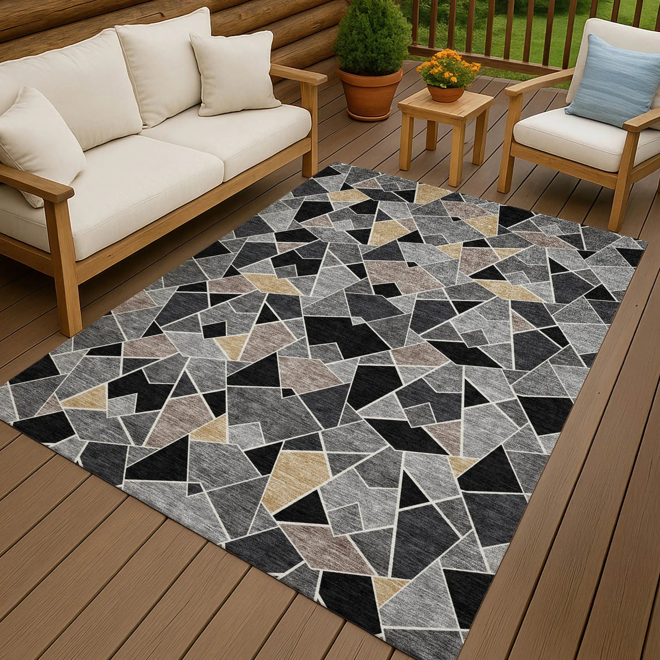3' X 5' Black And Ivory Geometric Washable Indoor Outdoor Area Rug Homeroots Outdoor