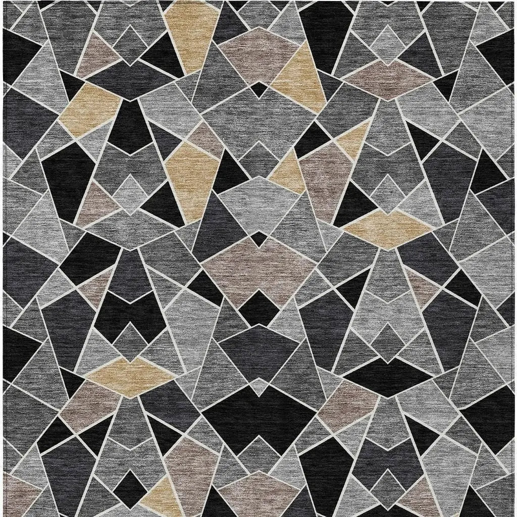 3' X 5' Black And Ivory Geometric Washable Indoor Outdoor Area Rug Homeroots Outdoor